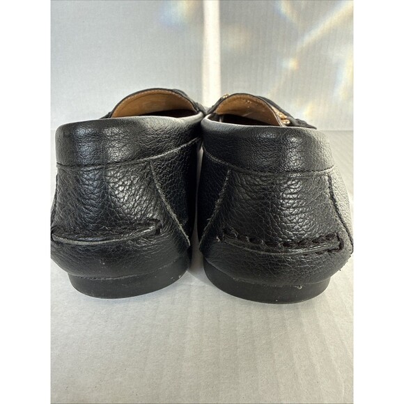 COACH Loafers w/ Metal Logo Accent- Olive Pebble Grain Leather Black Sz 9 - Picture 7 of 11